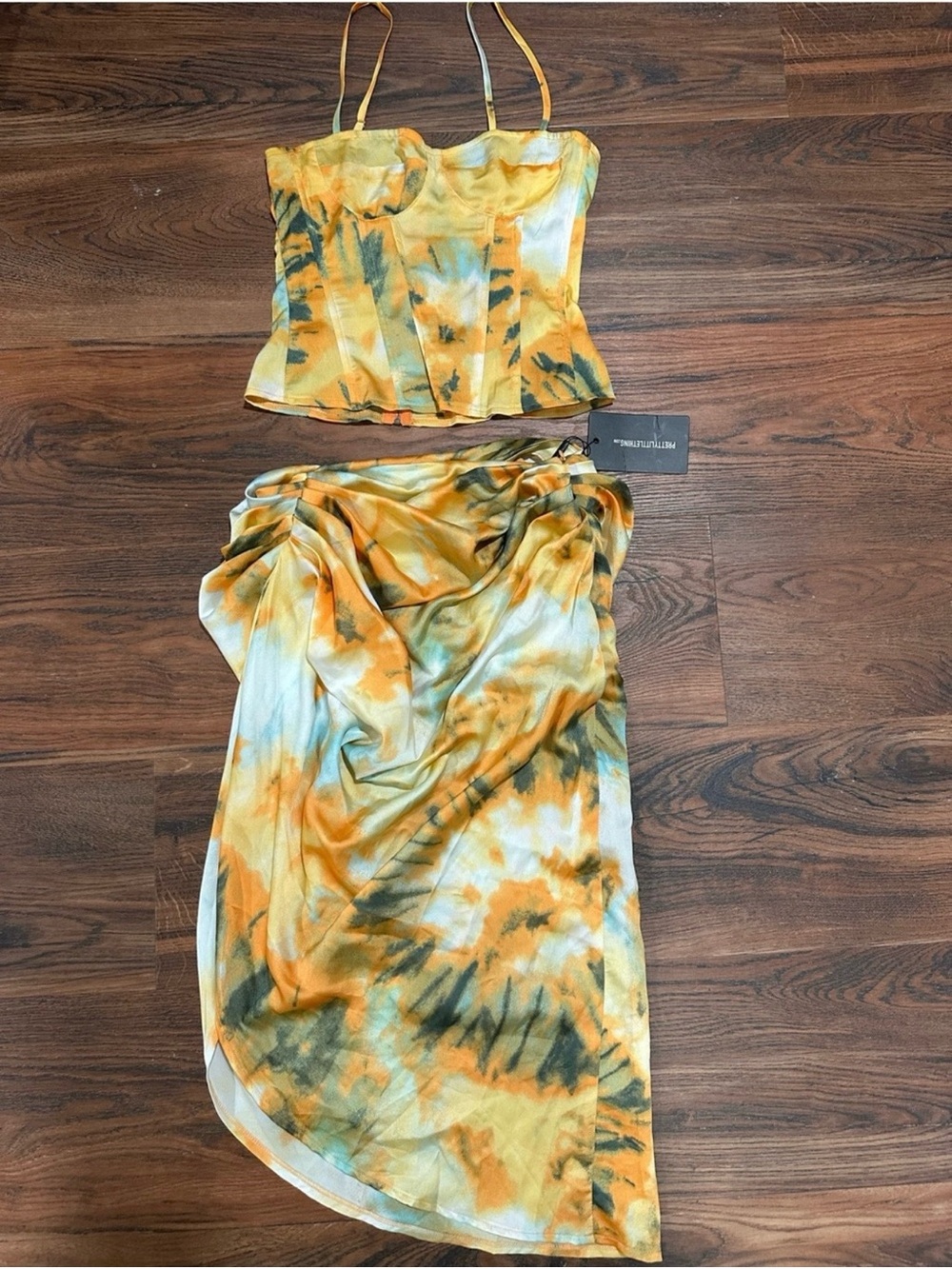 PrettyLittleThing Yellow & Green Tie-Dye Two-Piece Set